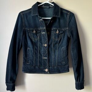 😍2/$20 American Eagle Sz XS Y2K Dark Bomber Denim Cotton Jean Jacket